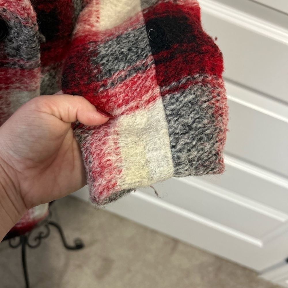 Madewell Wool Plaid Red and Black Winter Pea Coat - Picture 6 of 11